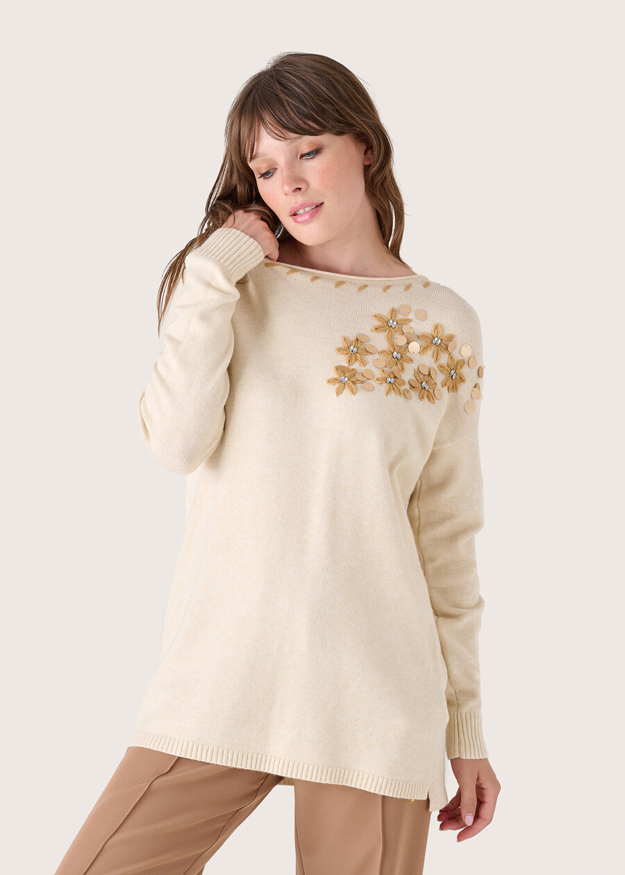 Marsha jersey with embroidery BEIGE LANA Woman , image number 1