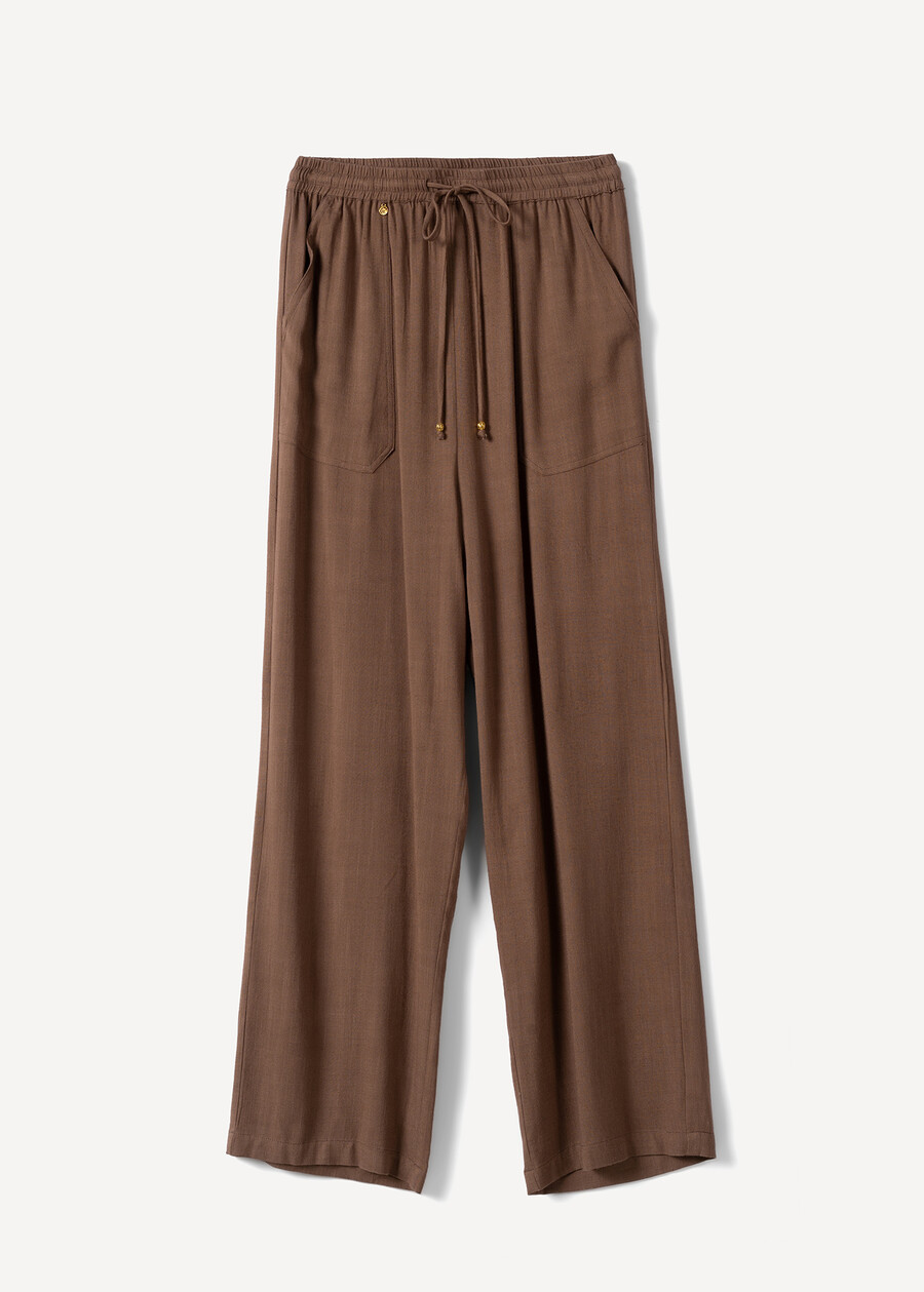 Pantaloni Poly in viscosa e lino MARRONE Donna , immagine n. 5