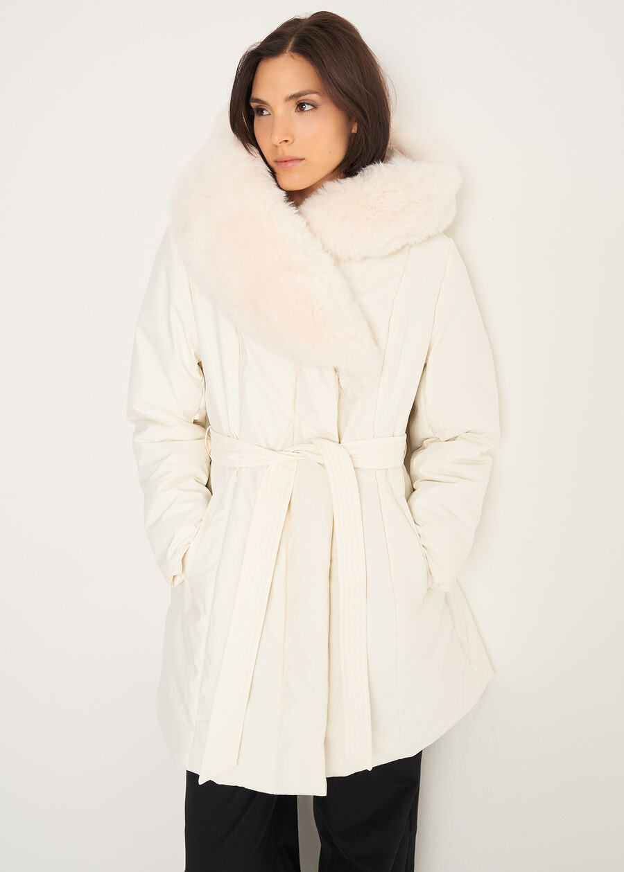 Presley padded coat with belt and faux fur collar BEIGE LATTE Woman , image number 1