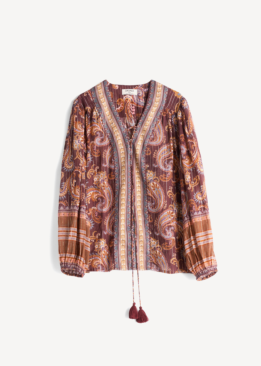 Bruny lurex print blouse ROSSO BORDEAUX Woman , image number 6
