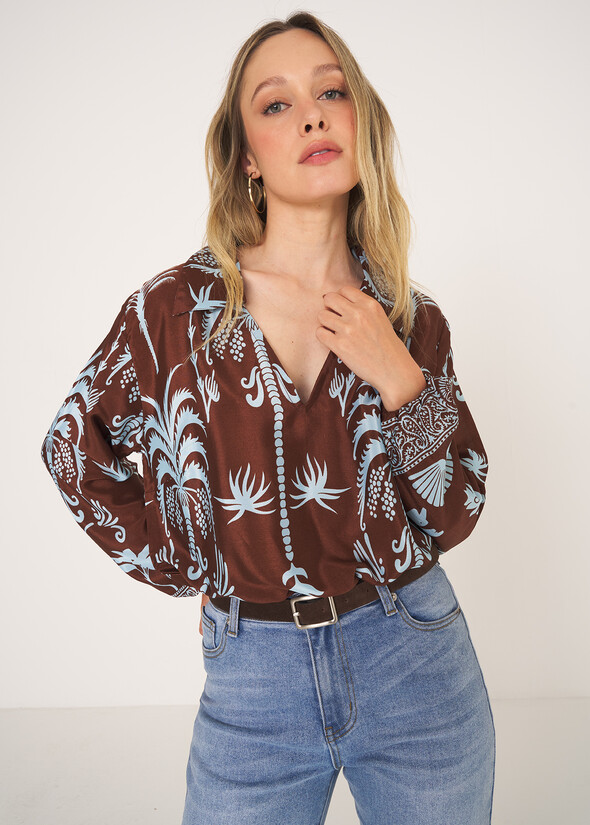 Bernie printed blouse with collar MARRONE TERRA Woman null