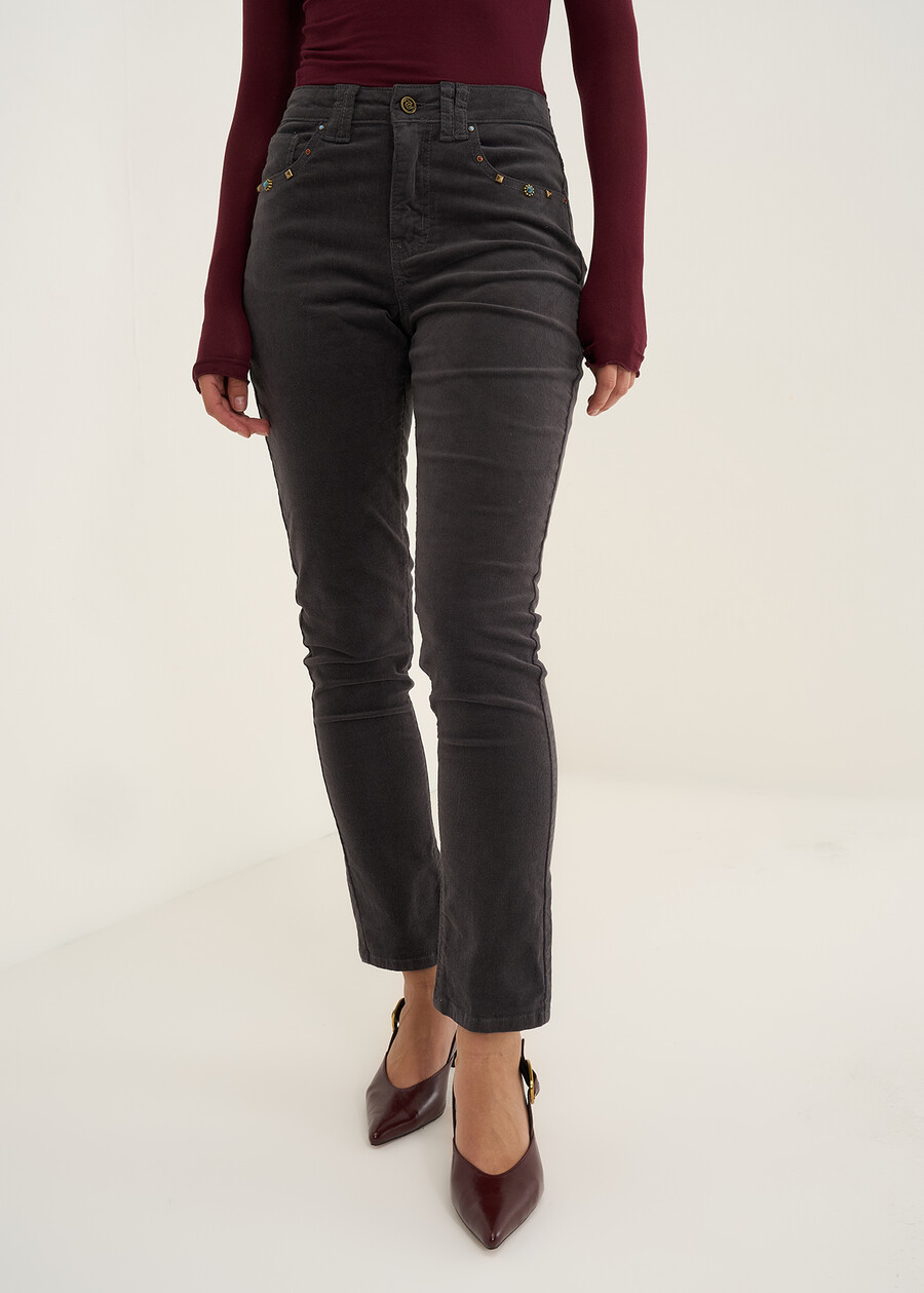 Pantaloni Kate skinny in velluto ROSSO BORDEAUXGRIGIO MEDIUM GREY Donna , immagine n. 2