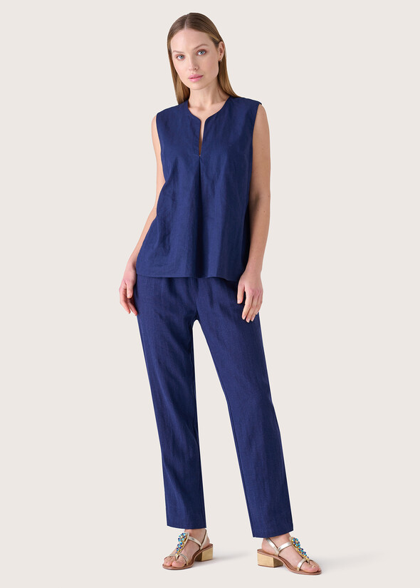 Piper linen and cotton trousers BEIGE SAFARIBLUE OLTREMARE  Woman null