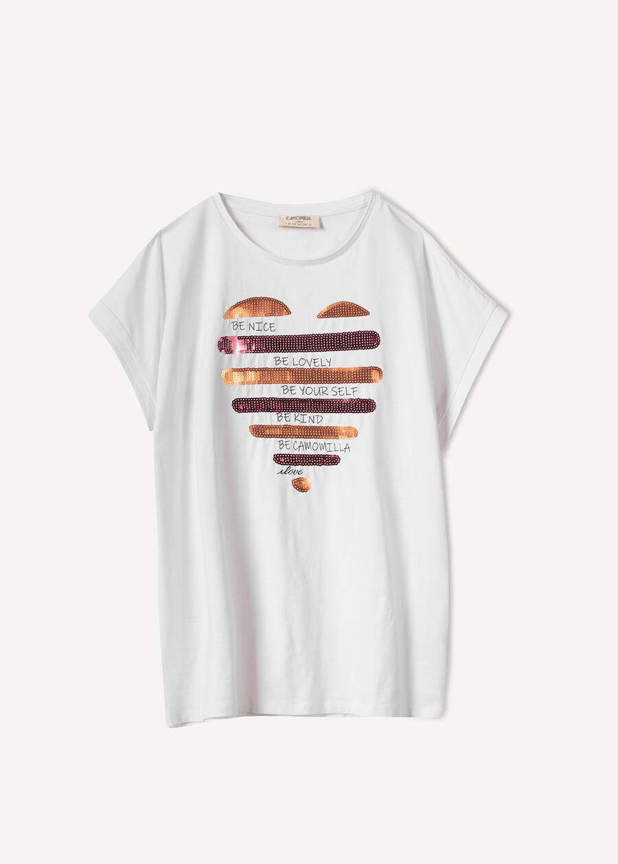 T-shirt Shirley con cuore di paillettes BIANCO WHITE Donna , immagine n. 5