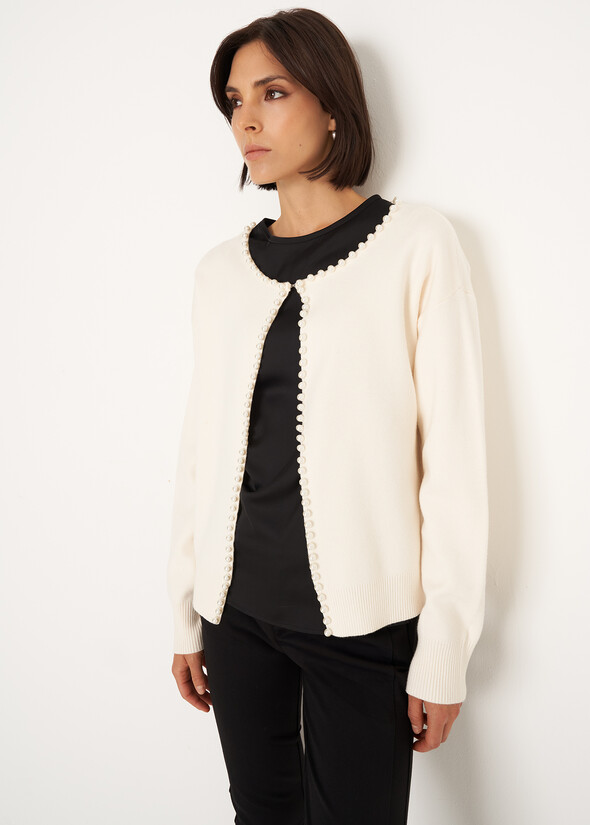 Coy cardigan with pearl details Coy cardigan with pearl details BIANCO BURRO Woman null