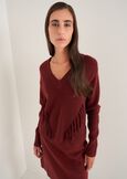 Marisa V-neck sweater with fringes ROSSO CHIANTI Woman image number 1