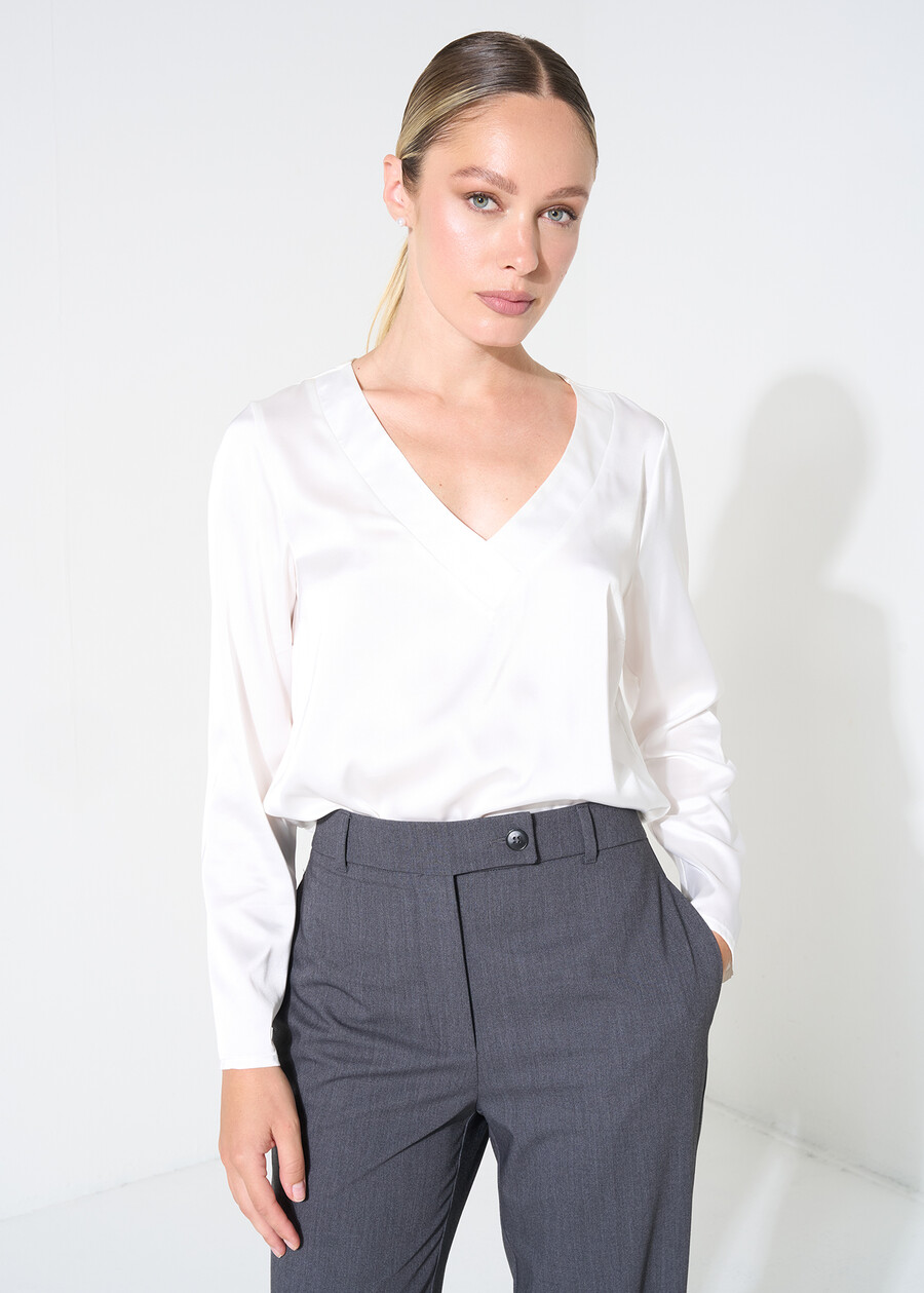 Blusa Beatrice con scollo a V NERO BLACKBIANCO WHITEBLU Donna , immagine n. 1
