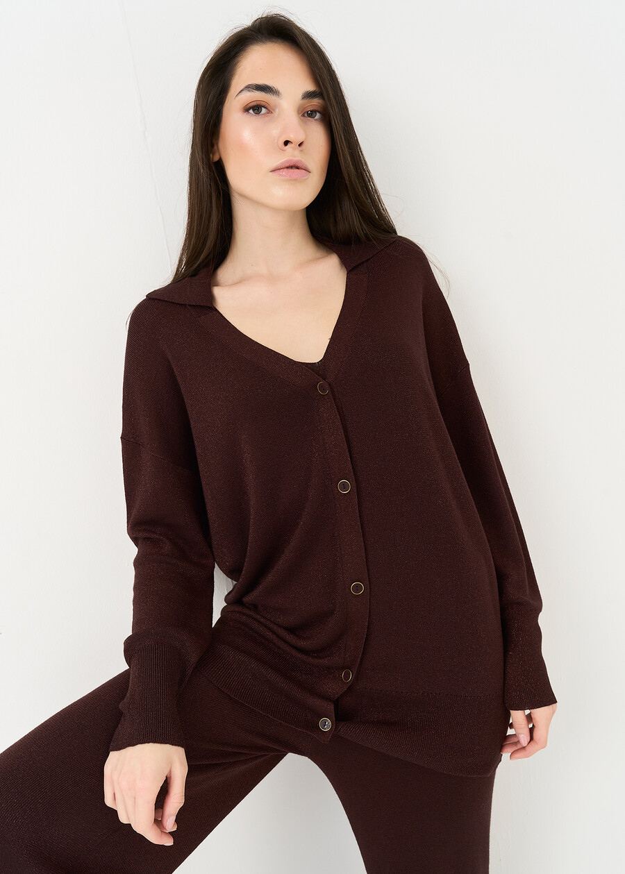 Cliff long lurex cardigan MARRONE Woman , image number 2