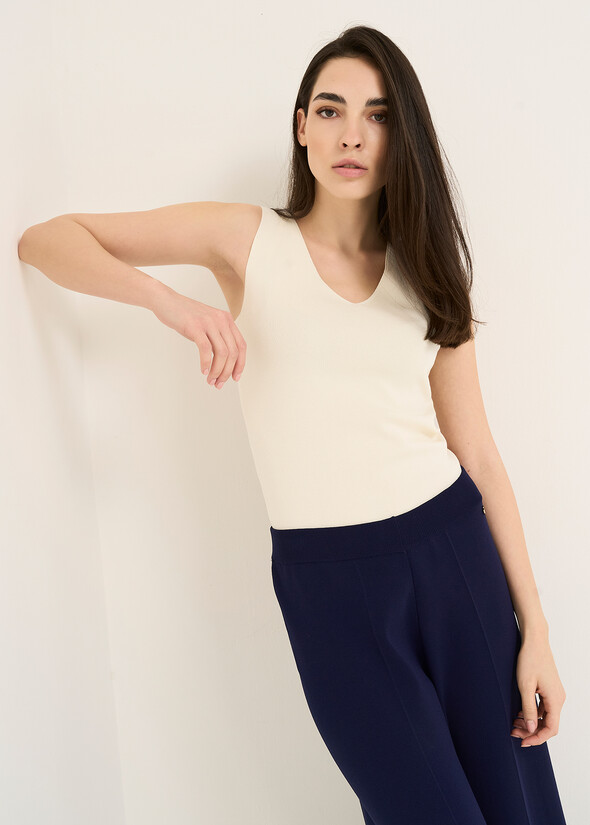 Top Tary in maglia con scollo a V BEIGE LATTE Donna null