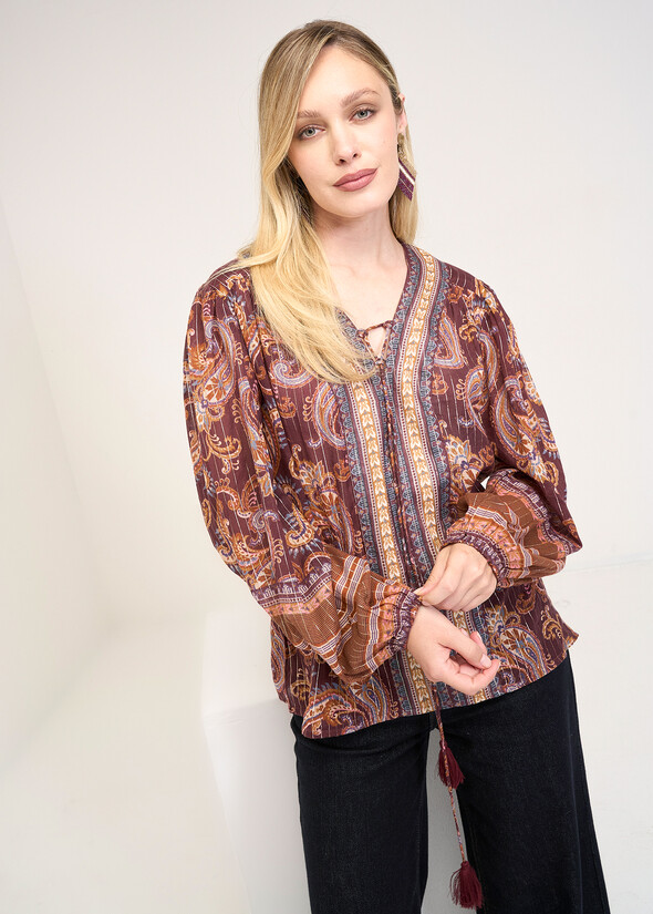 Bruny lurex print blouse ROSSO BORDEAUX Woman null