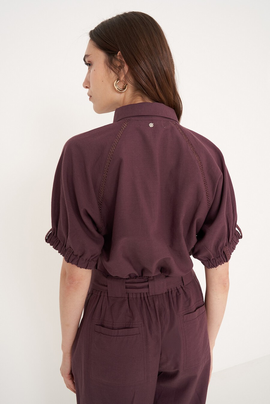 Camicia Catty in viscosa e lino
 VIOLA MELANZANABIANCO BURRO Donna , immagine n. 3