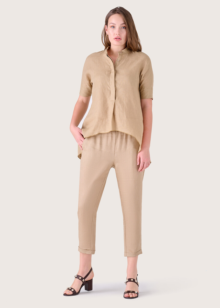 Pantalone Pierce 100% lino MARRONE TABACCO Donna , immagine n. 1