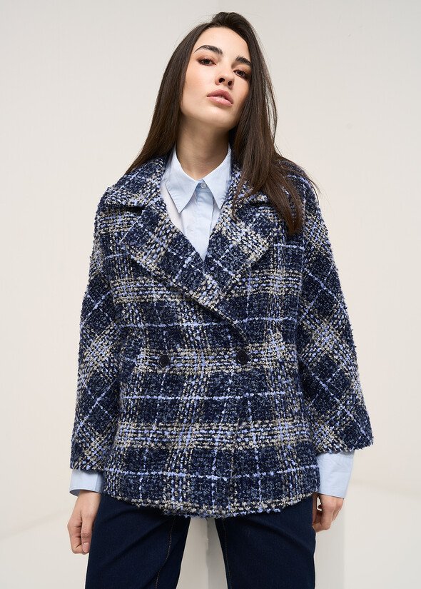 Cappotto corto Carl in bouclé a quadri BLU BLUE Donna