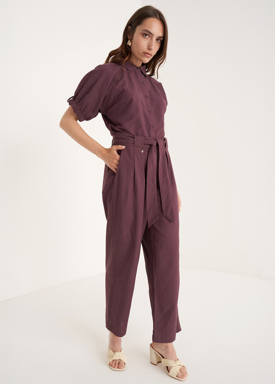 Camicia Catty in viscosa e lino VIOLA MELANZANABIANCO BURRO Donna , immagine n. 4