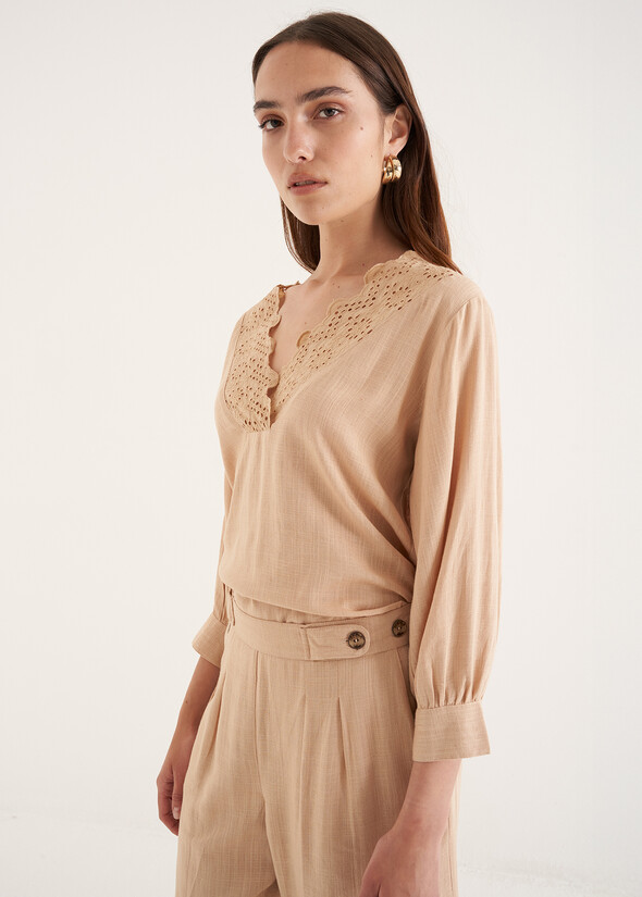 Blues viscose and linen blouse
 BEIGE DOESKIN  Woman null