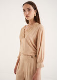 Blues viscose and linen blouse BEIGE DOESKIN VERDE ALGA Woman image number 1