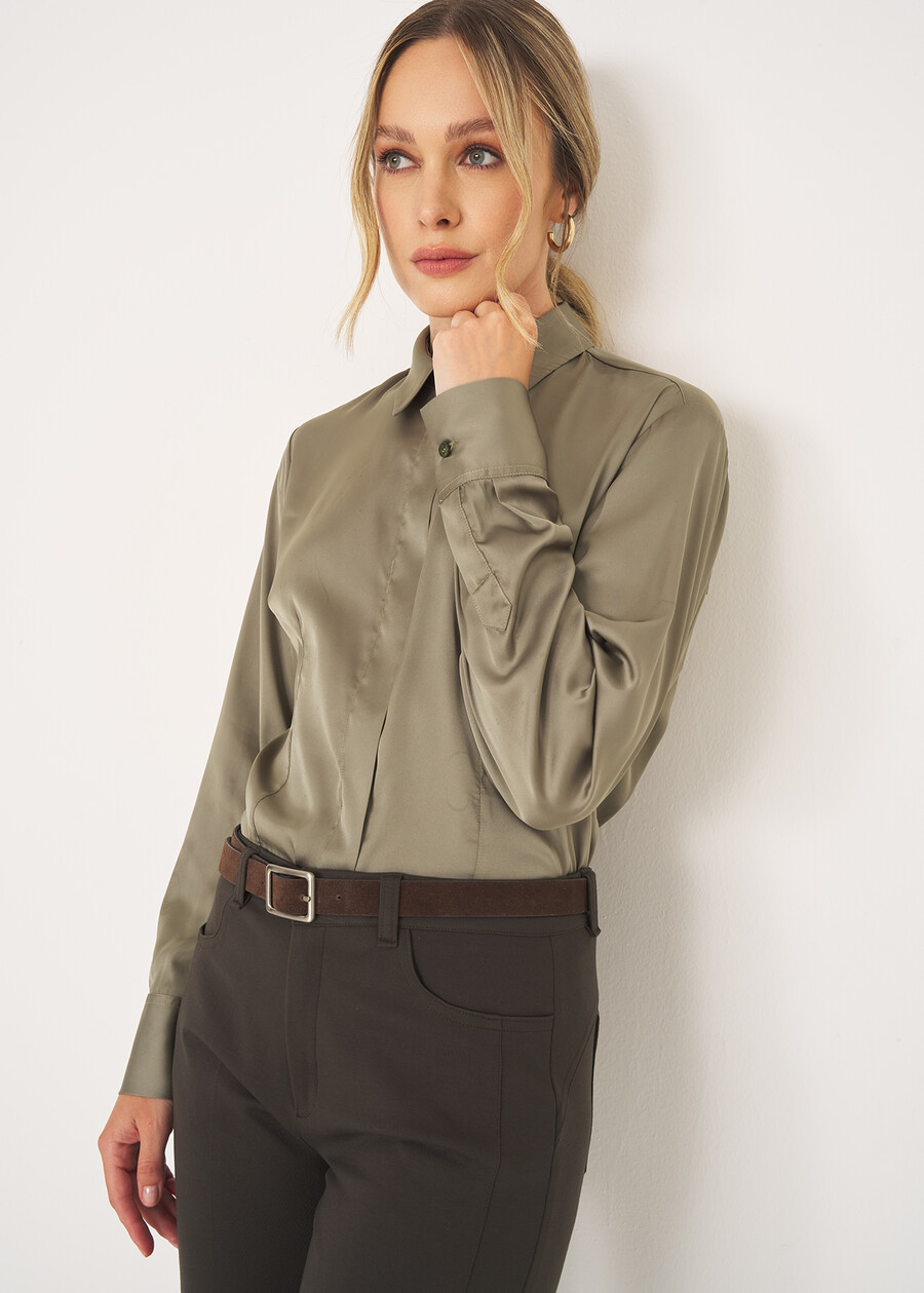Camicia Alessia-B in satin BEIGE MOUSSEBEIGE LATTEVERDE Donna , immagine n. 2