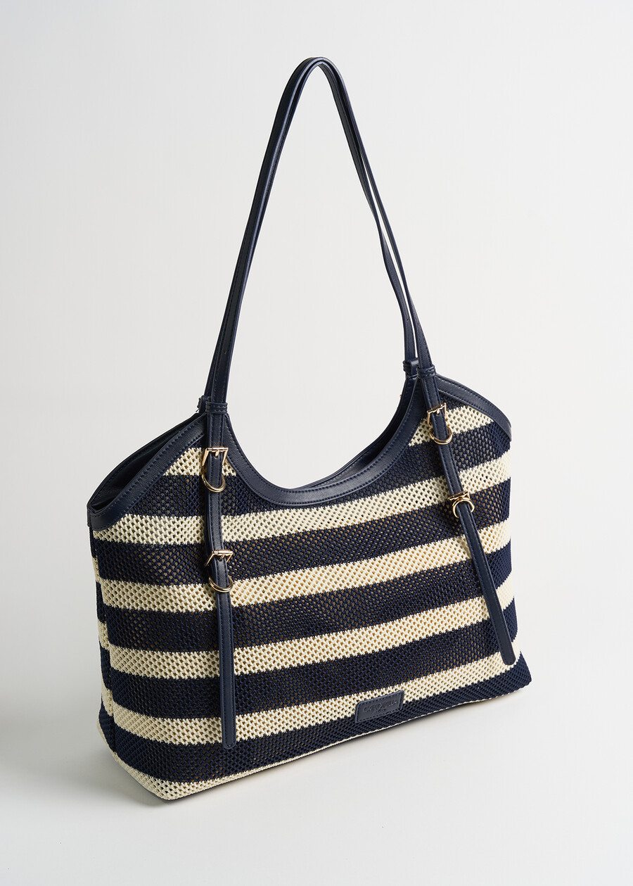 Beagle striped mesh shopping bag MARRONEBLU BLUE Woman , image number 2