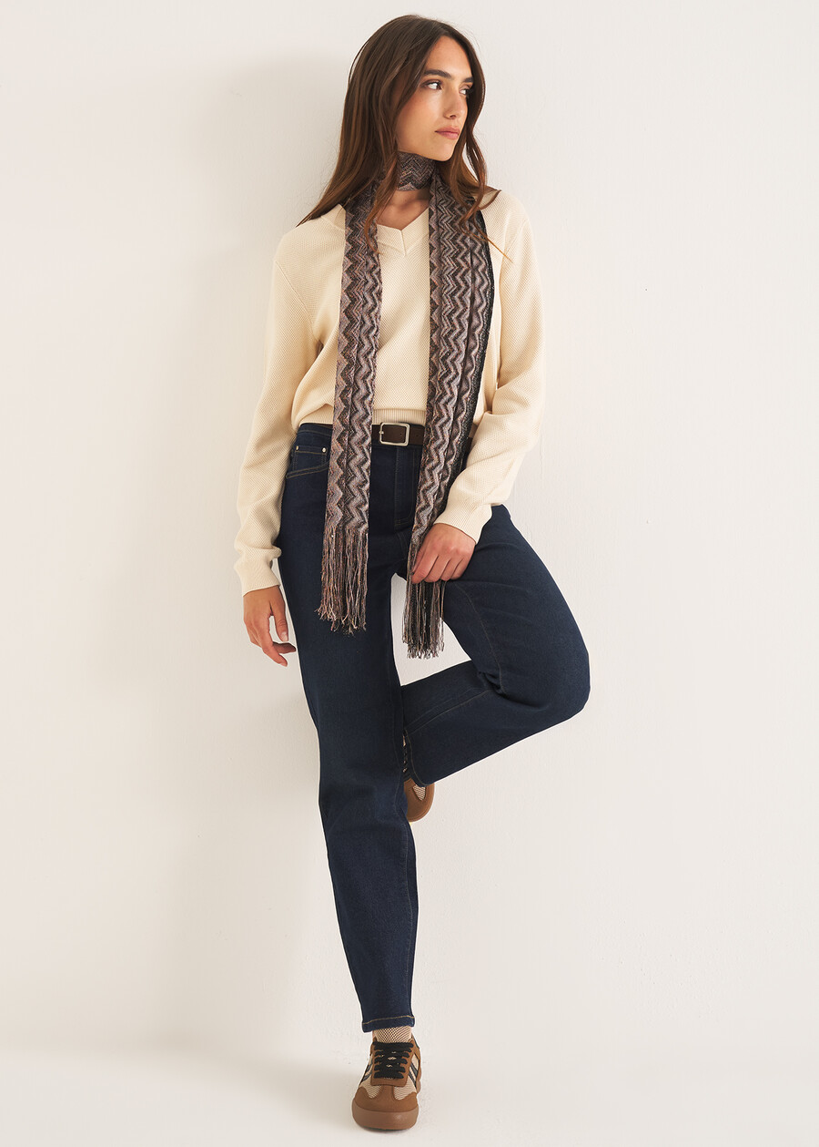 Maglia Micol in viscosa e cotone BLU MIDNIGHTBIANCO BURRO Donna , immagine n. 4