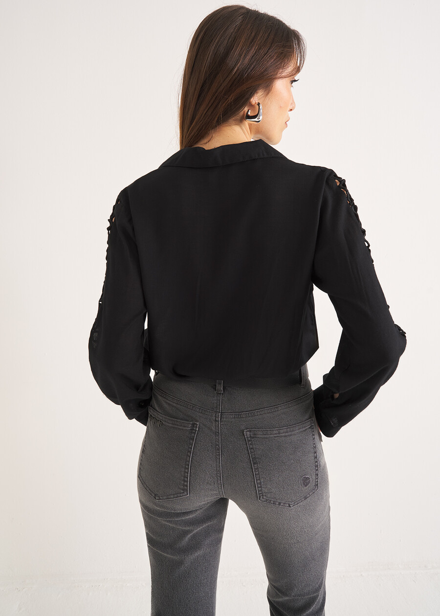 Classy cotton embroidered shirt NERO BLACK Woman , image number 3