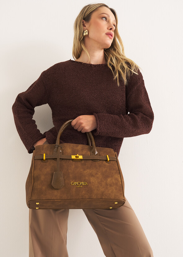 Shopping Belly in ecopelle nabuk MARRONE CARAMELLO Donna null