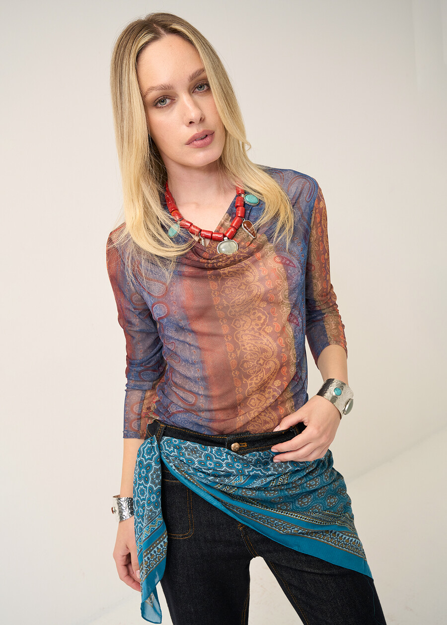 Sandy paisley print mesh T-shirt MARRONE MOKA Woman , image number 1