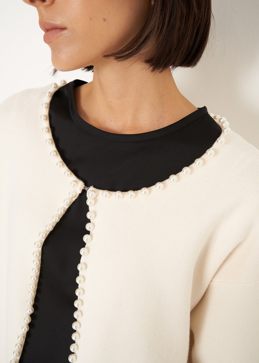 Coy cardigan with pearl details BIANCO BURRO Woman , image number 2