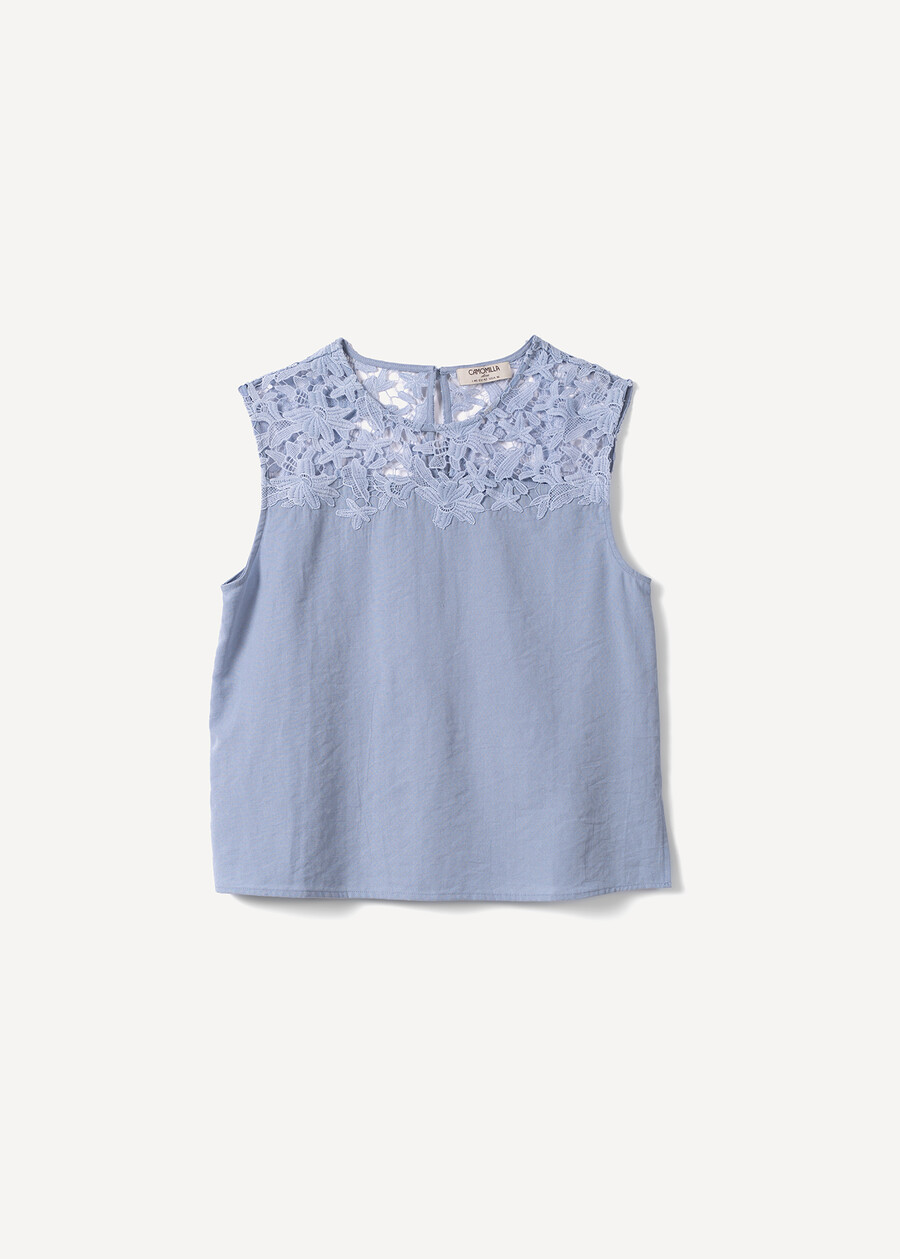 Tiziano cotton blend top with lace BLU AVION Woman , image number 4