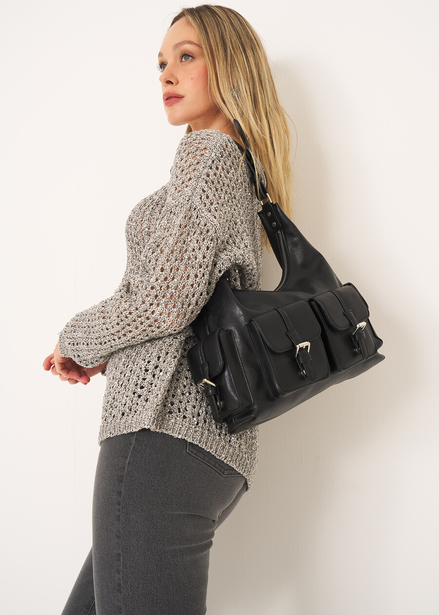 Bayan faux leather shoulder bag NERO BLACKGRIGIO CENERE Woman , image number 1