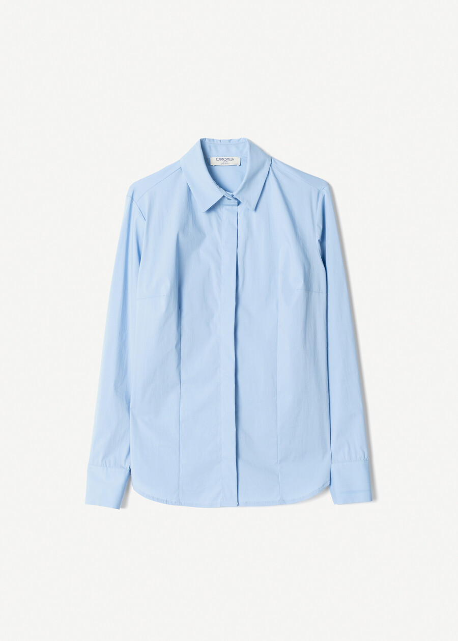 Camicia Alessia-D basic cotone BIANCO WHITEBLU CELESTE Donna , immagine n. 4