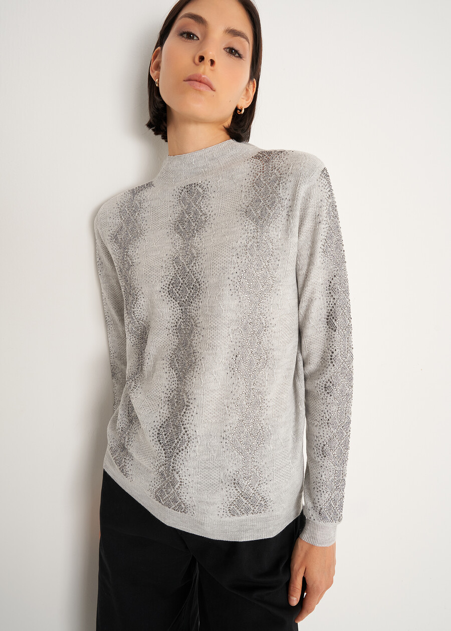 Margot half-neck sweater with rhinestones GRIGIO PERLA Woman , image number 2