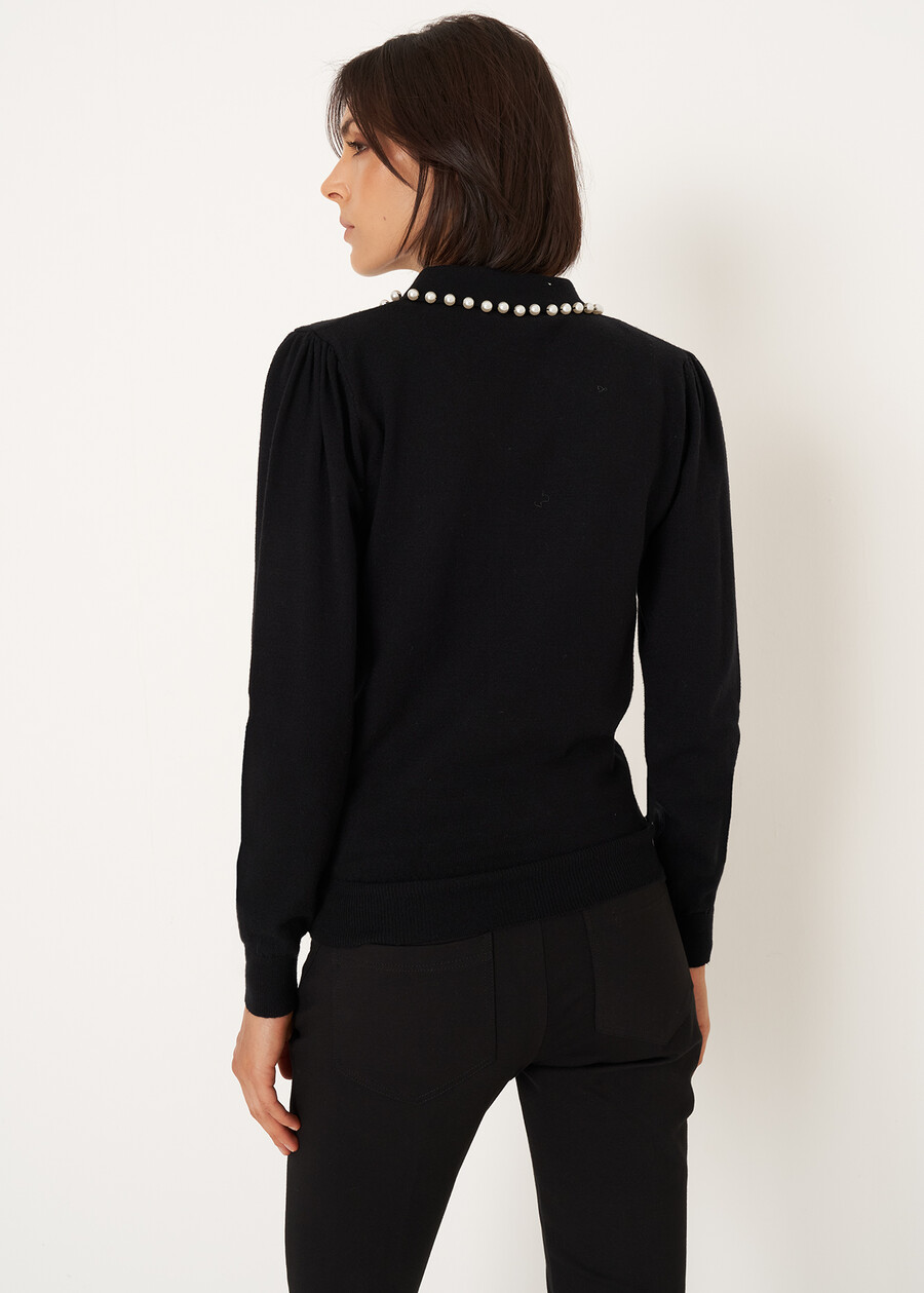 Mafalda sweater with pearl neckline NERO BLACK Woman , image number 3