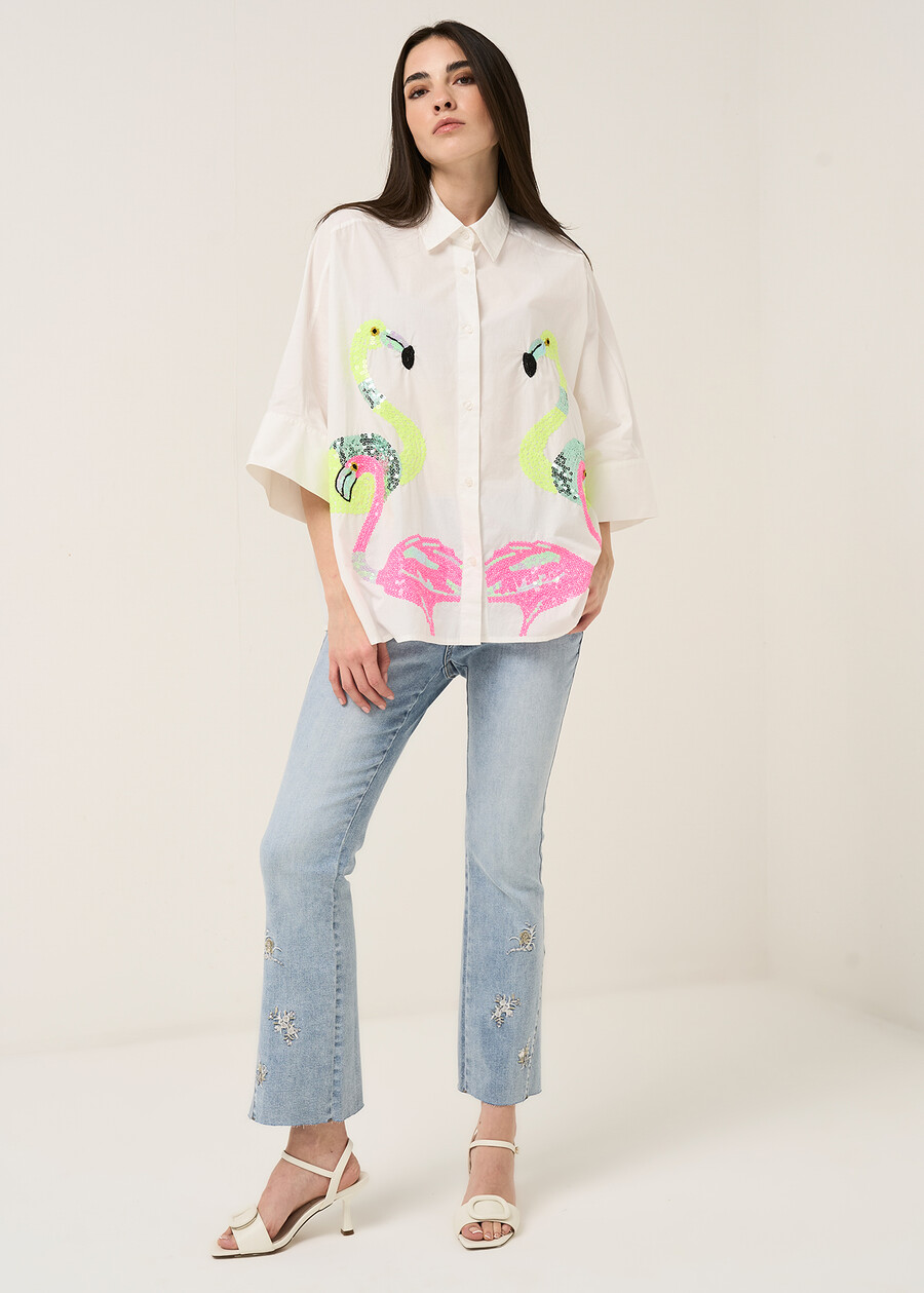 Chery flamingo embroidery shirt BIANCO WHITE Woman , image number 5