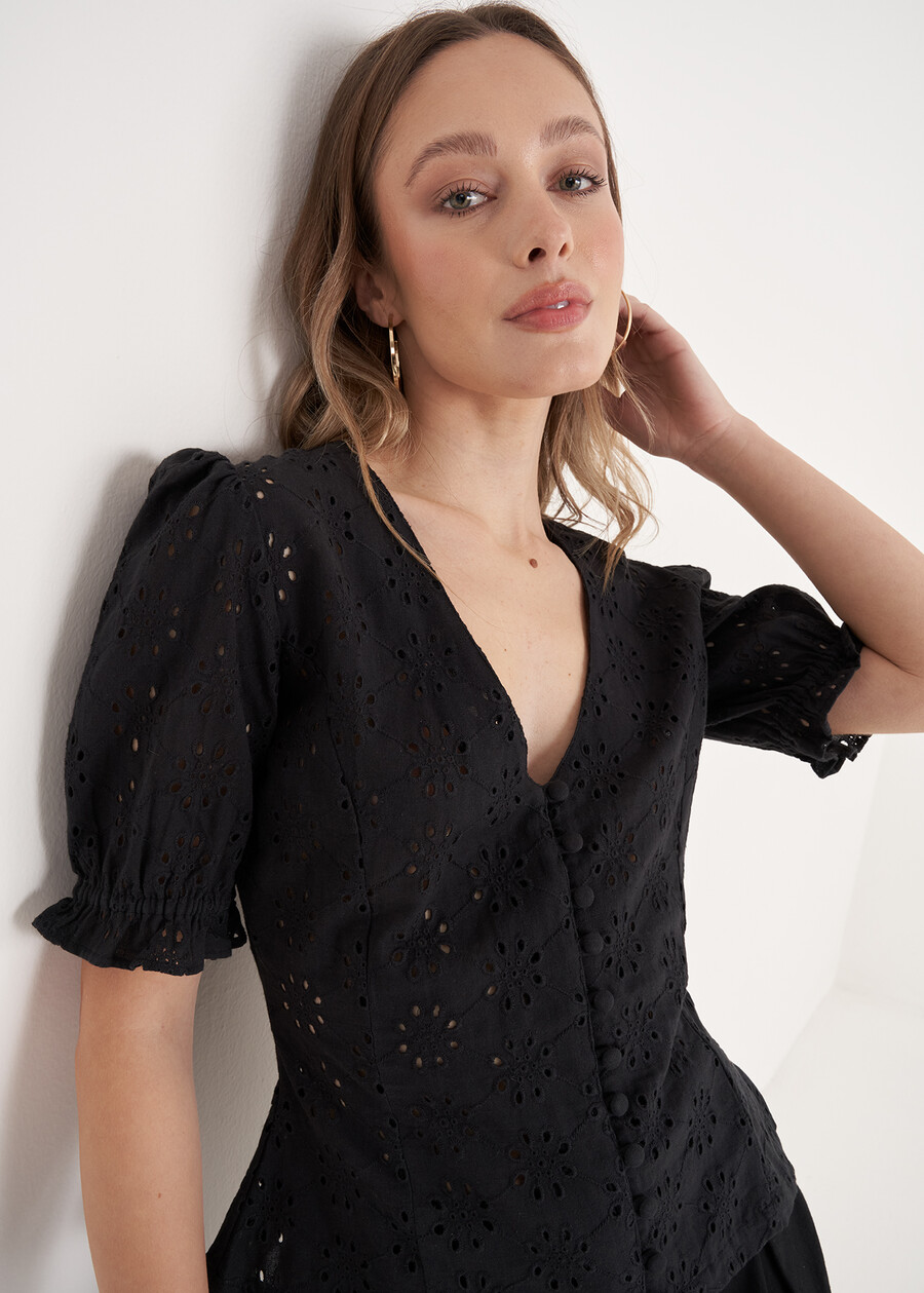 Camicia Candy In Pizzo Sangallo BIANCO BURRONERO BLACK Donna , immagine n. 2