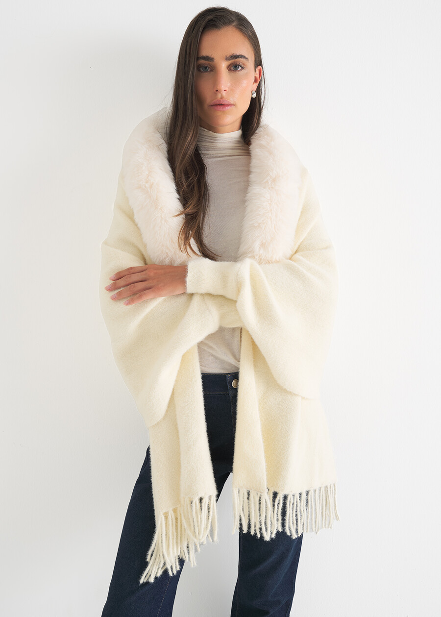 Mantella Manuela con collo in ecopelliccia BEIGE LATTE Donna , immagine n. 1