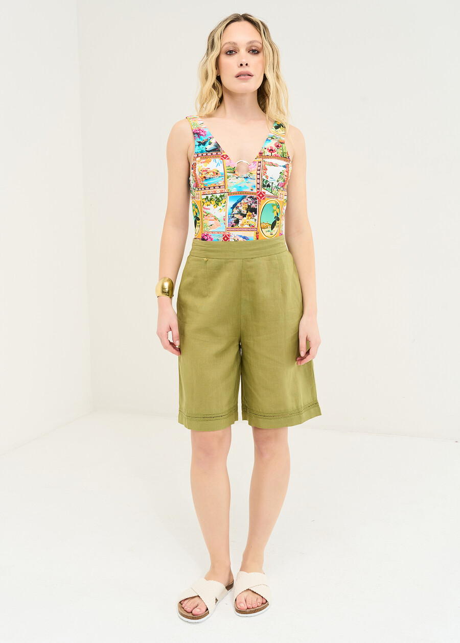 Bermuda Belen in lino e cotone VERDE Donna , immagine n. 2