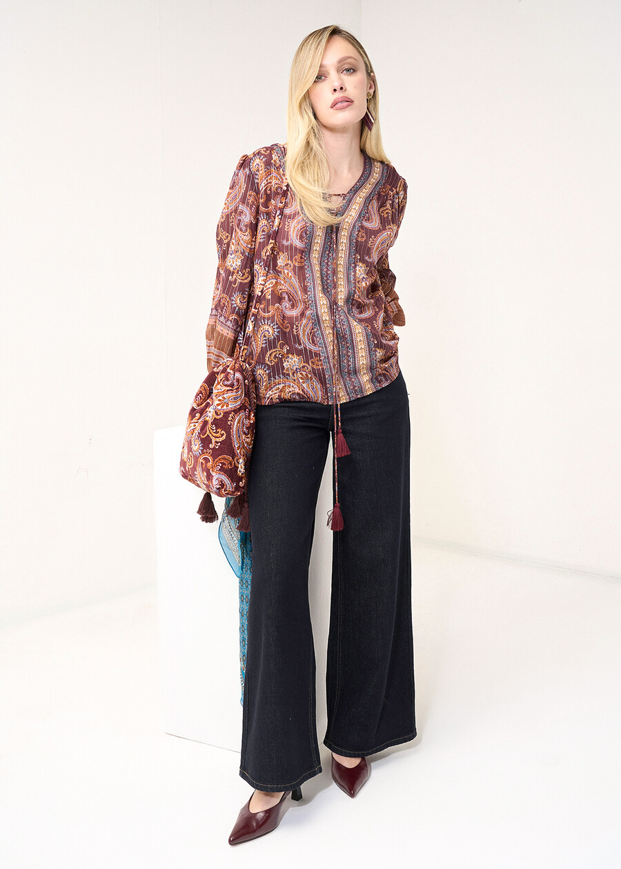 Bruny lurex print blouse ROSSO BORDEAUX Woman , image number 5