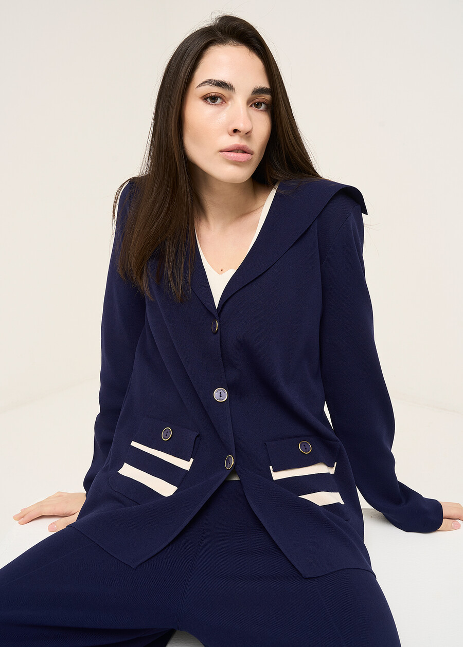 Cardigan Crem in maglia con dettaglio tasche BLU Donna , immagine n. 1