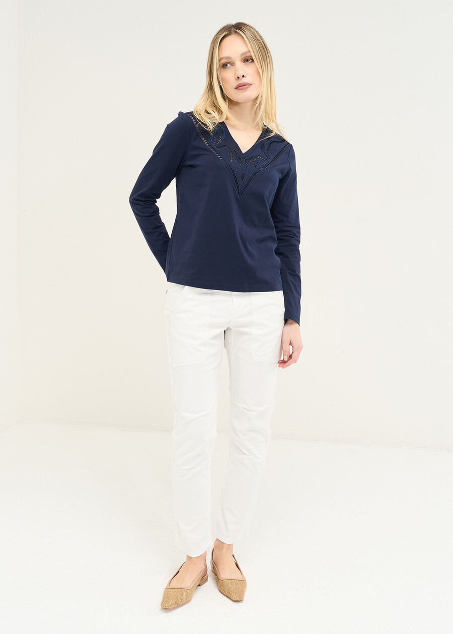 Sam perforated cotton T-shirt BLU Woman , image number 4