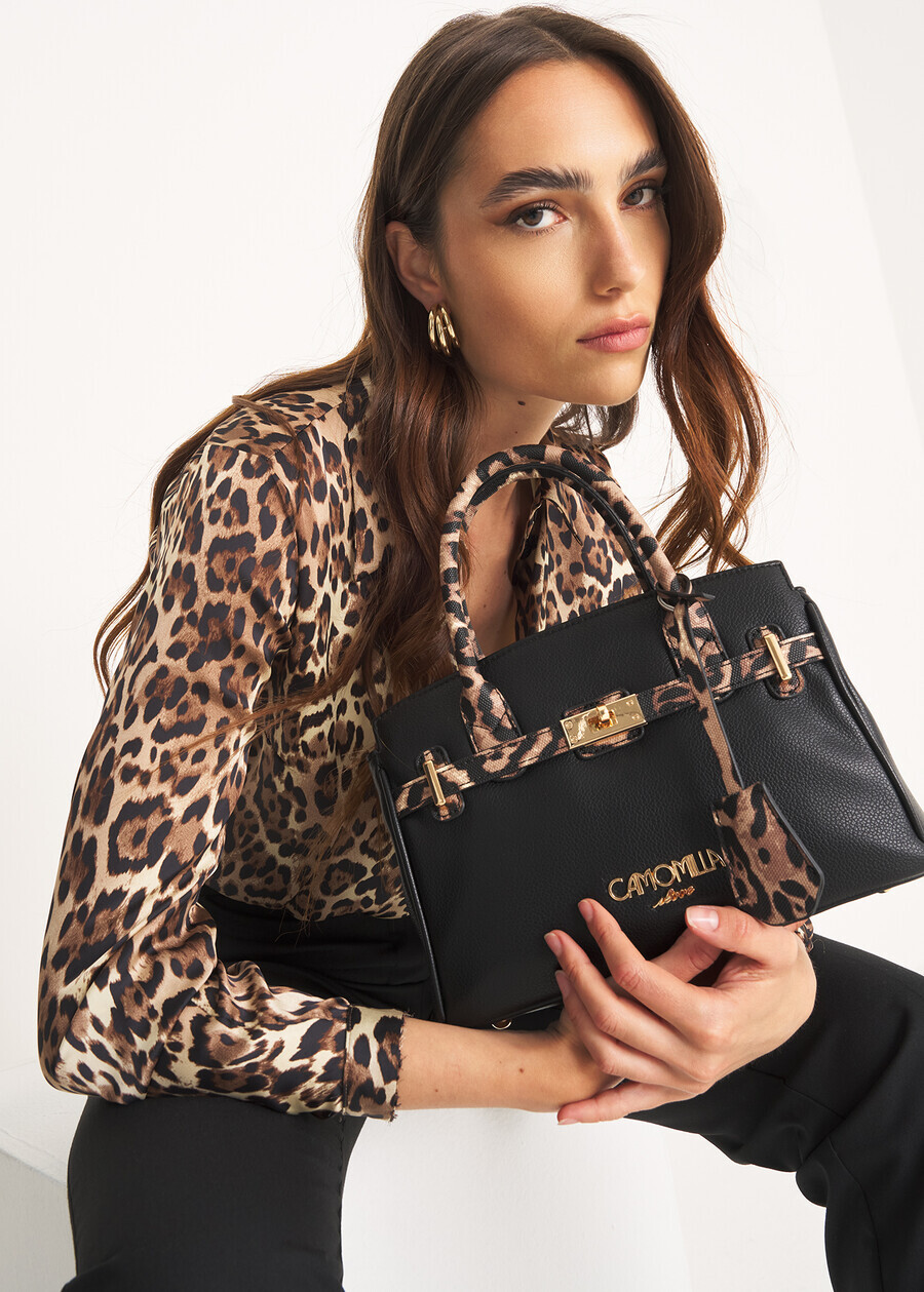 Gift Idea – Deer-Print Tote Bag e Leopard-Detail V NERO BLACK Woman , image number 2
