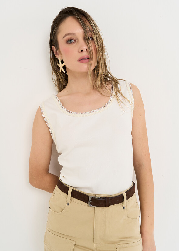 Canotta Tommy con passamaneria BEIGE LATTE Donna null