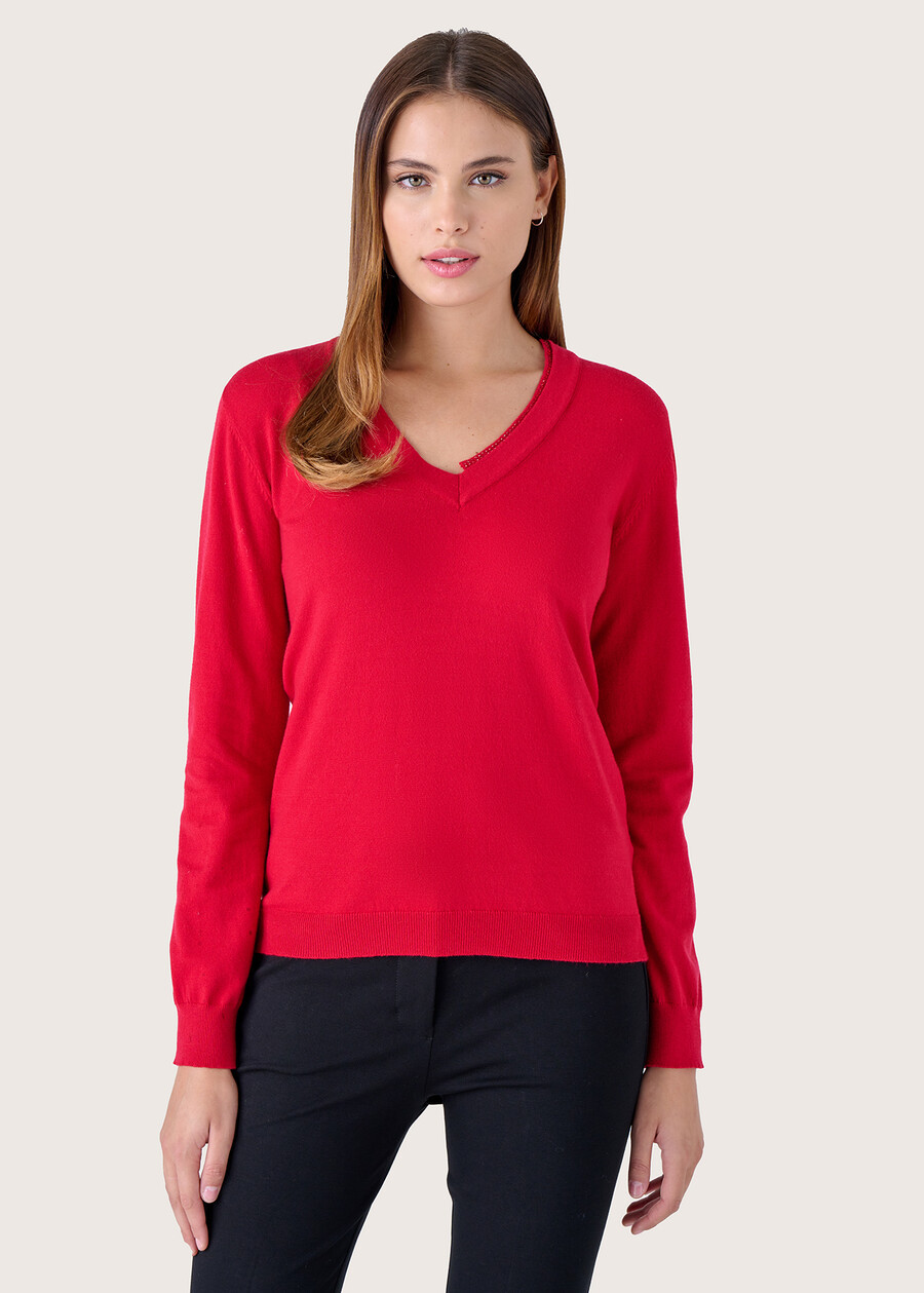 Marty jersey with strass neckline ROSSO PAPAVERO Woman , image number 1