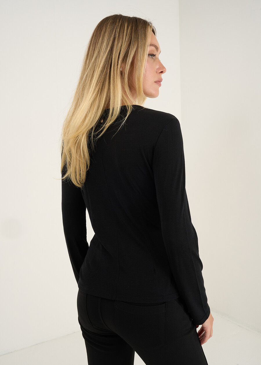 Maglia Suemi scollo a V con anello ROSSO BORDEAUXNERO Donna , immagine n. 4
