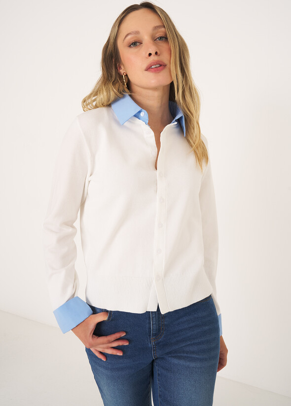 Crazy cardigan with shirt detail BIANCO WHITE Woman null