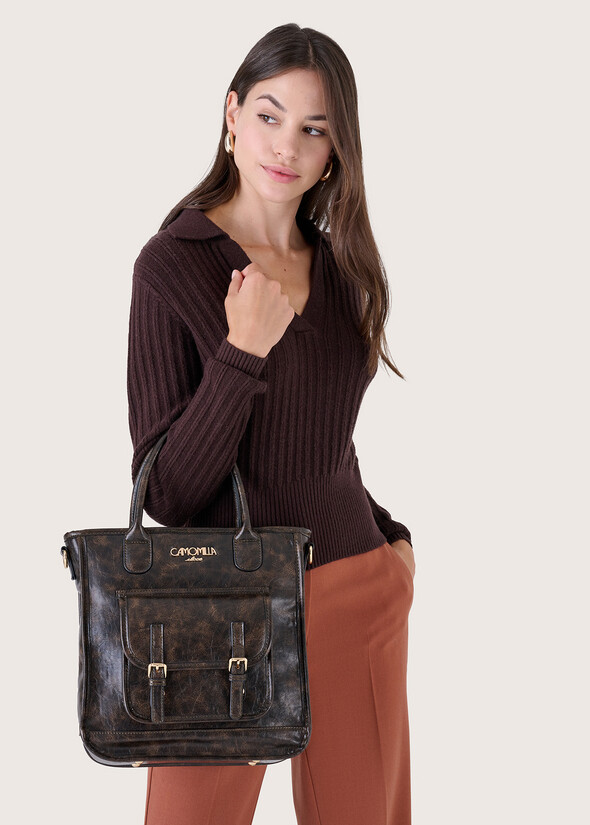 Basca eco-leather shopping bag MARRONE JAVA Woman null