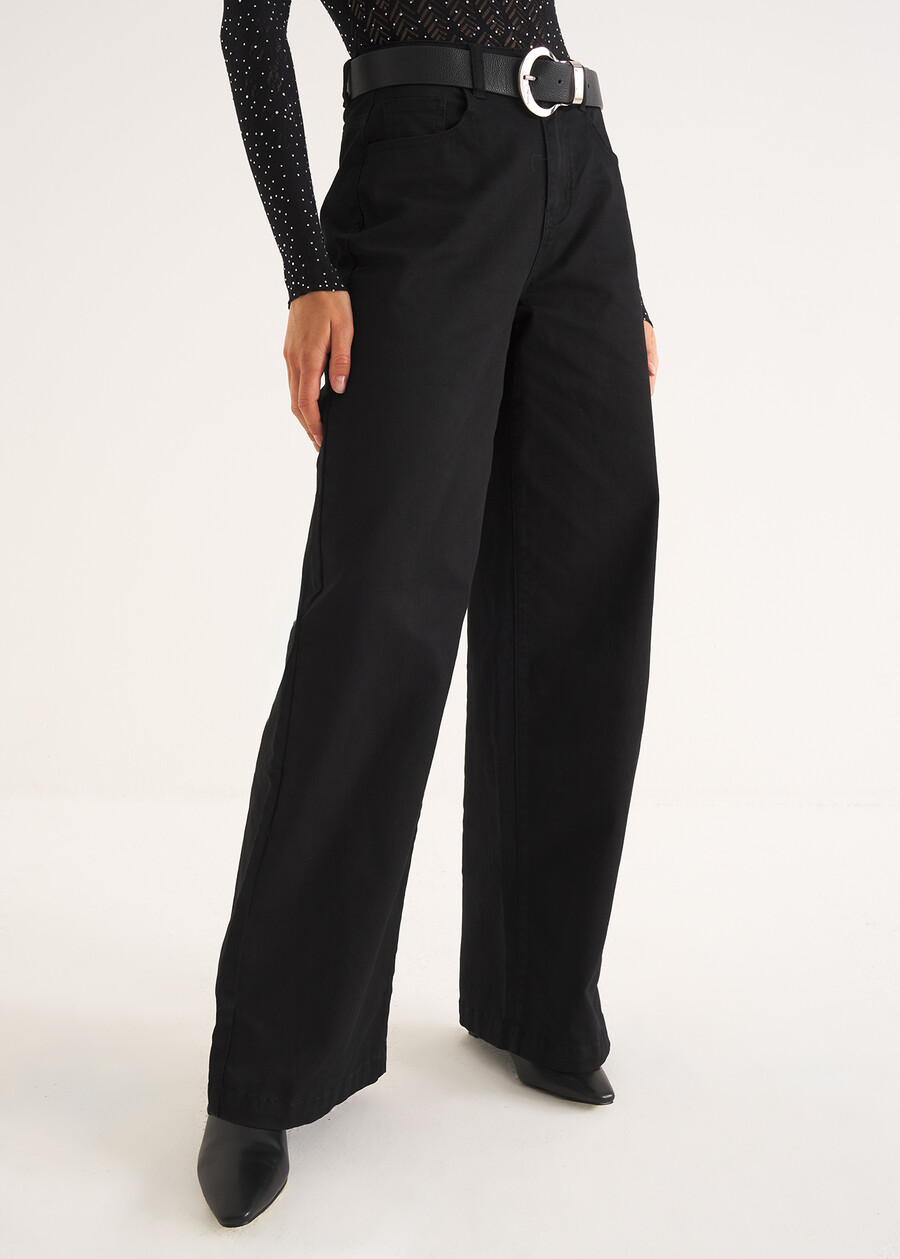 Daisy palazzo denim trousers NERO BLACKMARRONE CARAMELLO Woman , image number 2