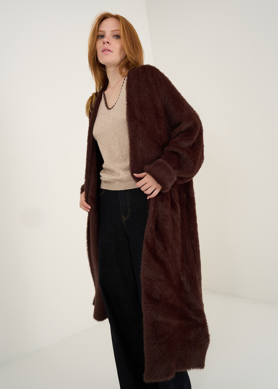 Cardigan Cristy lungo in eco pelo MARRONE Donna , immagine n. 3