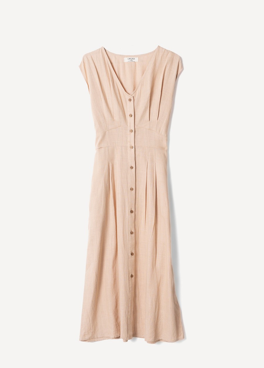 Abito Alena in viscosa e lino
 BEIGE DOESKIN VERDE ALGA Donna , immagine n. 4