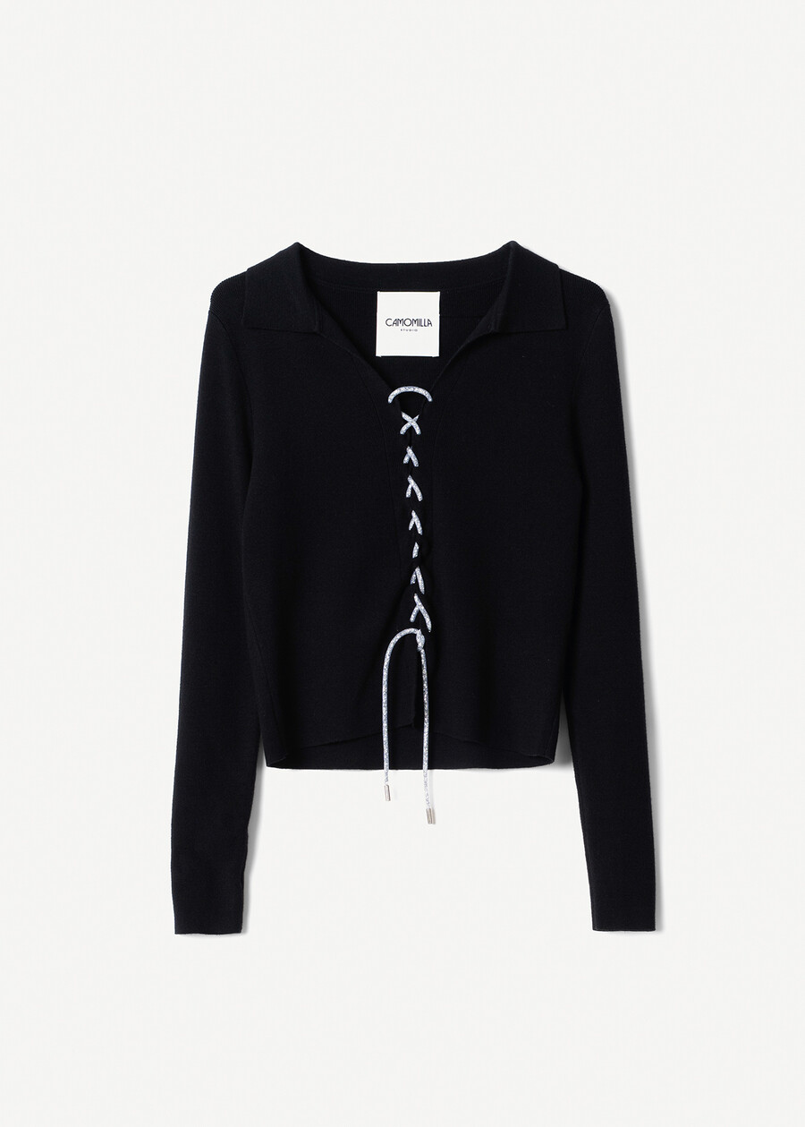 Maglia Melissa con laccetto strass NERO BLACK Donna , immagine n. 5