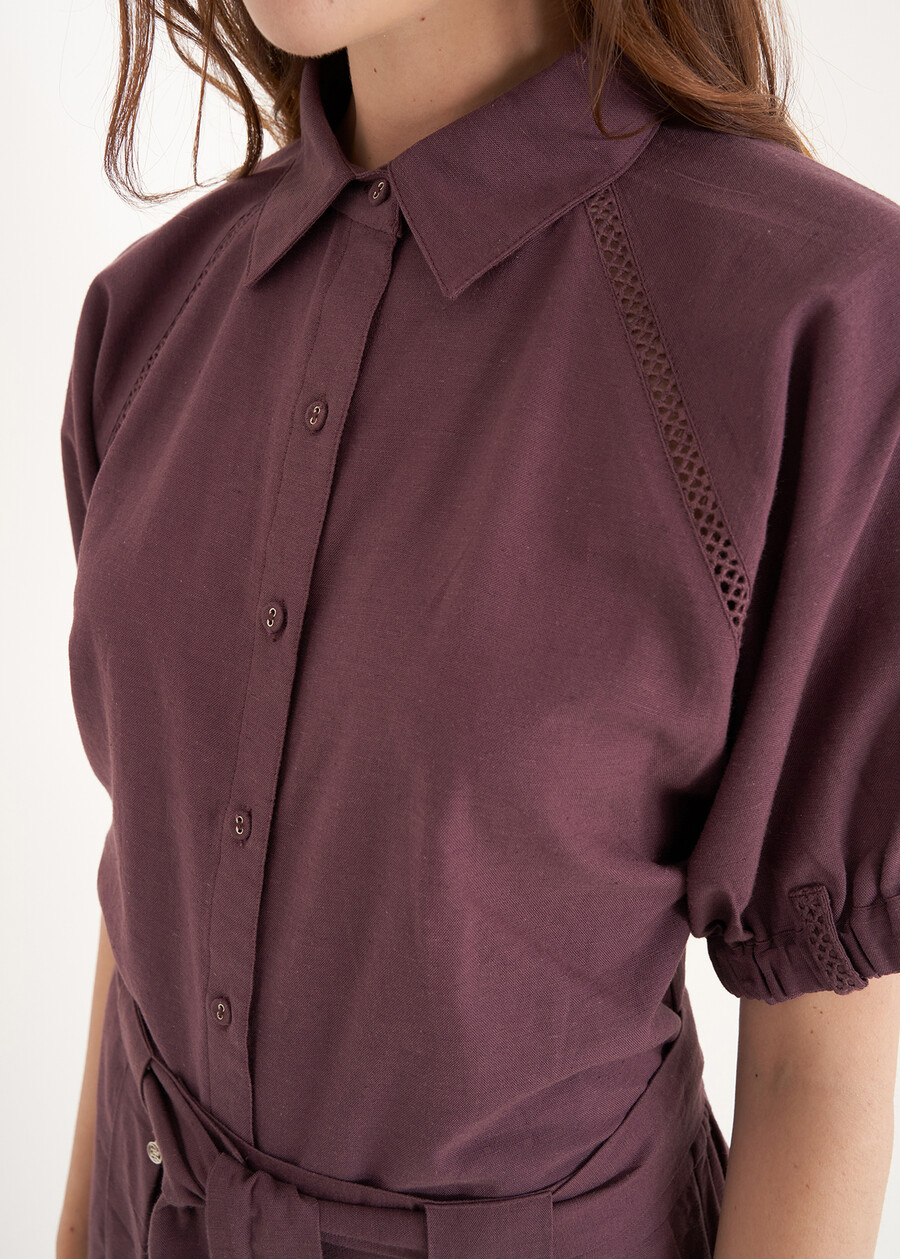 Camicia Catty in viscosa e lino VIOLA MELANZANABIANCO BURRO Donna , immagine n. 2